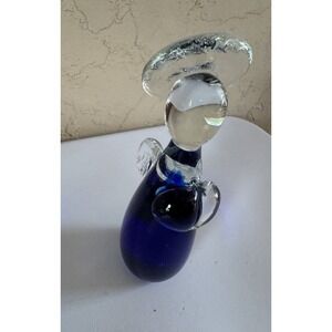 Vintage Hand Blown Cobalt Blue Art Glass Angel Figurine with Clear Halo 6.5"
